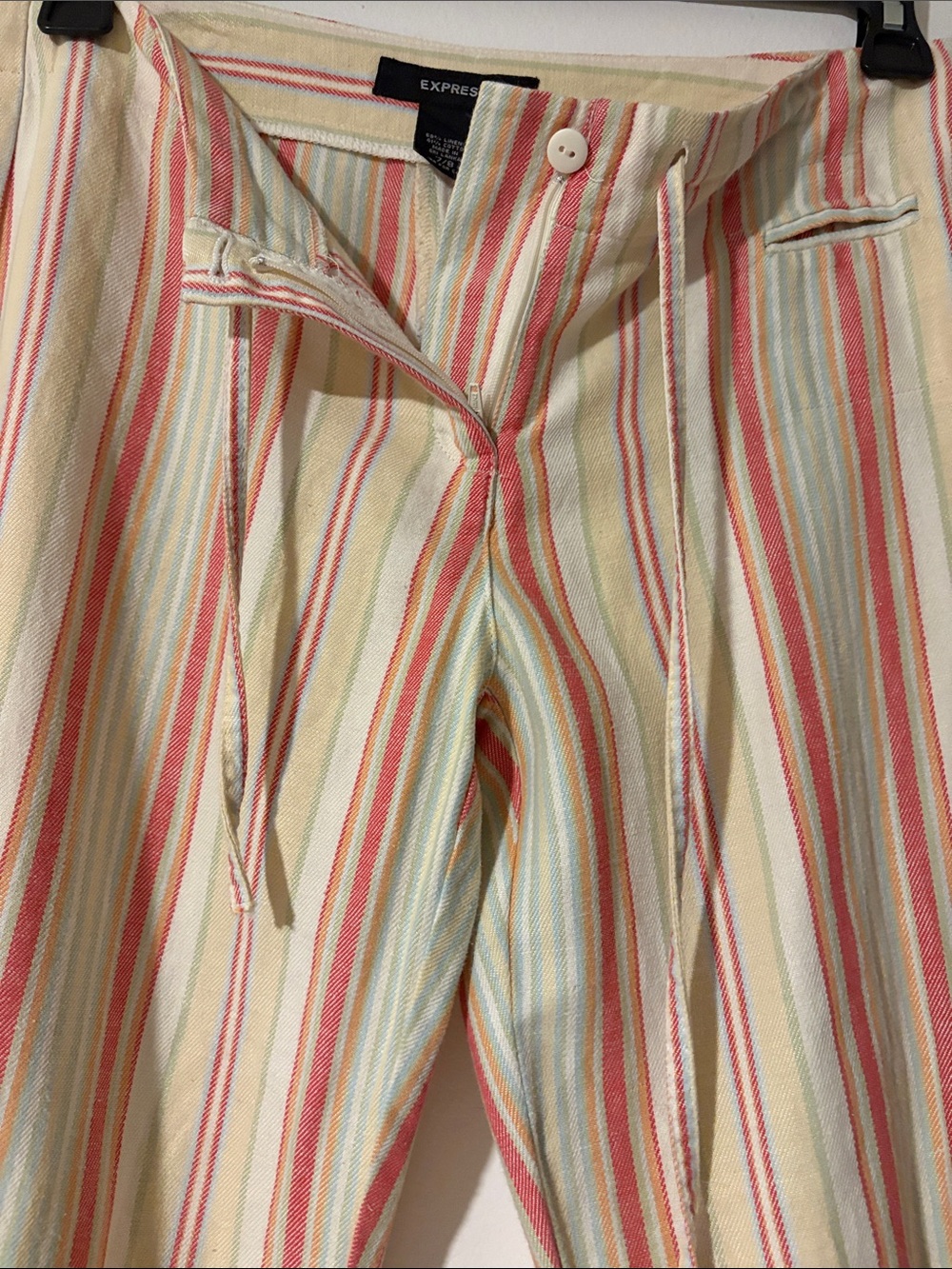 Vintage-drawn string-Express Cream Pants, orange, mint, green Stripes—7/8